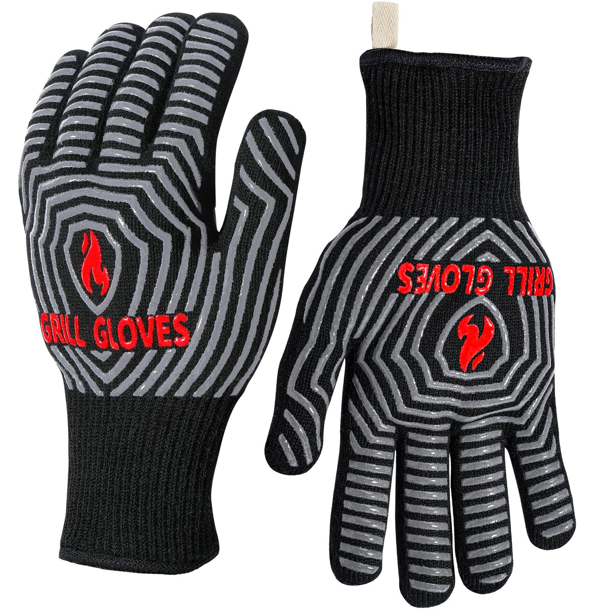 QUWIN BBQ Gloves, 1472°F Heat Resistant Grilling Gloves Silicone Non-Slip Oven Mitts, Kitchen Gloves for BBQ, Grilling, Cooking, Baking(One Size Fits Most, Black)- 1 Pair