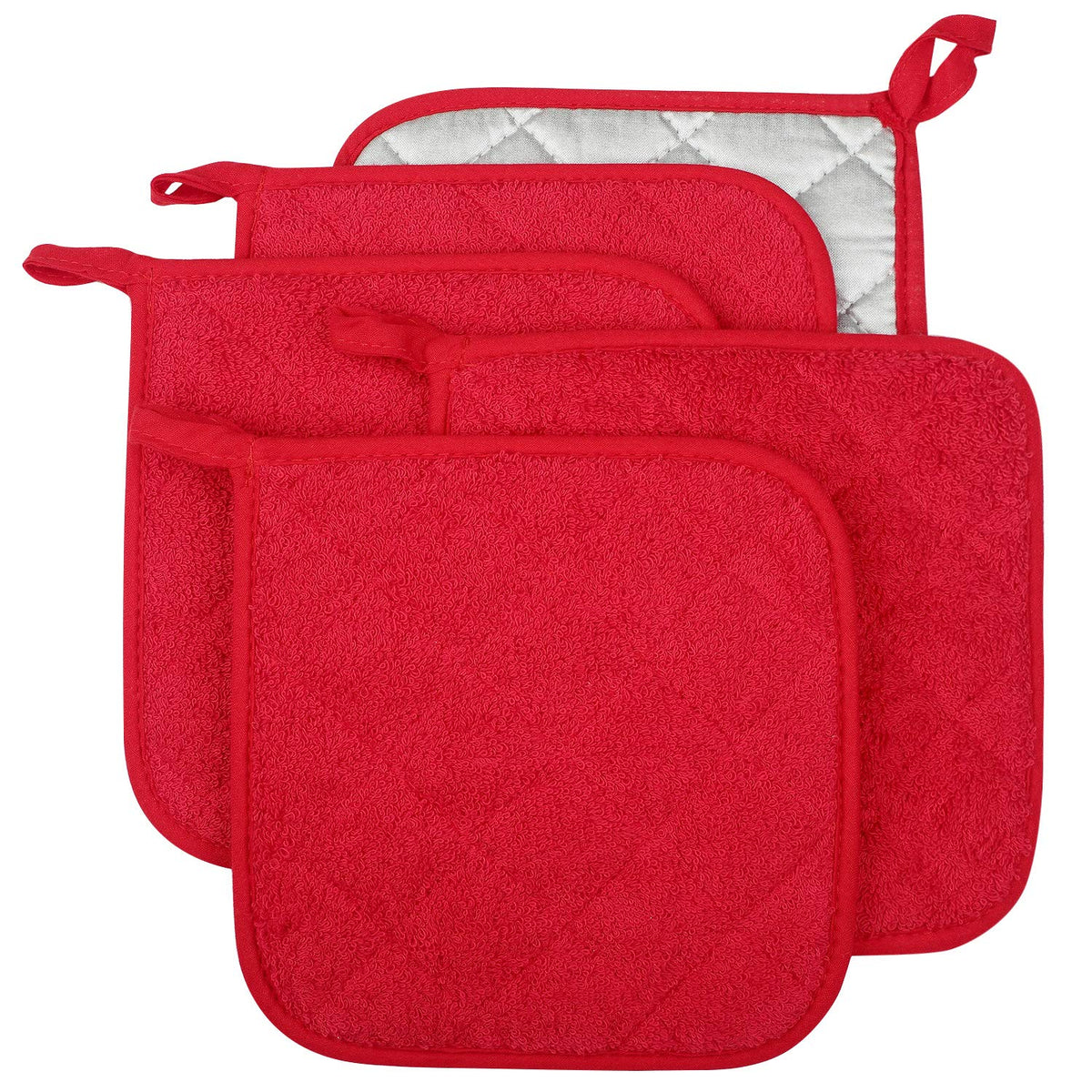 100% Cotton Kitchen Everyday Basic Terry Pot Holder Heat Resistant Coaster Potholder for Cooking and Baking Set of 5 Brown