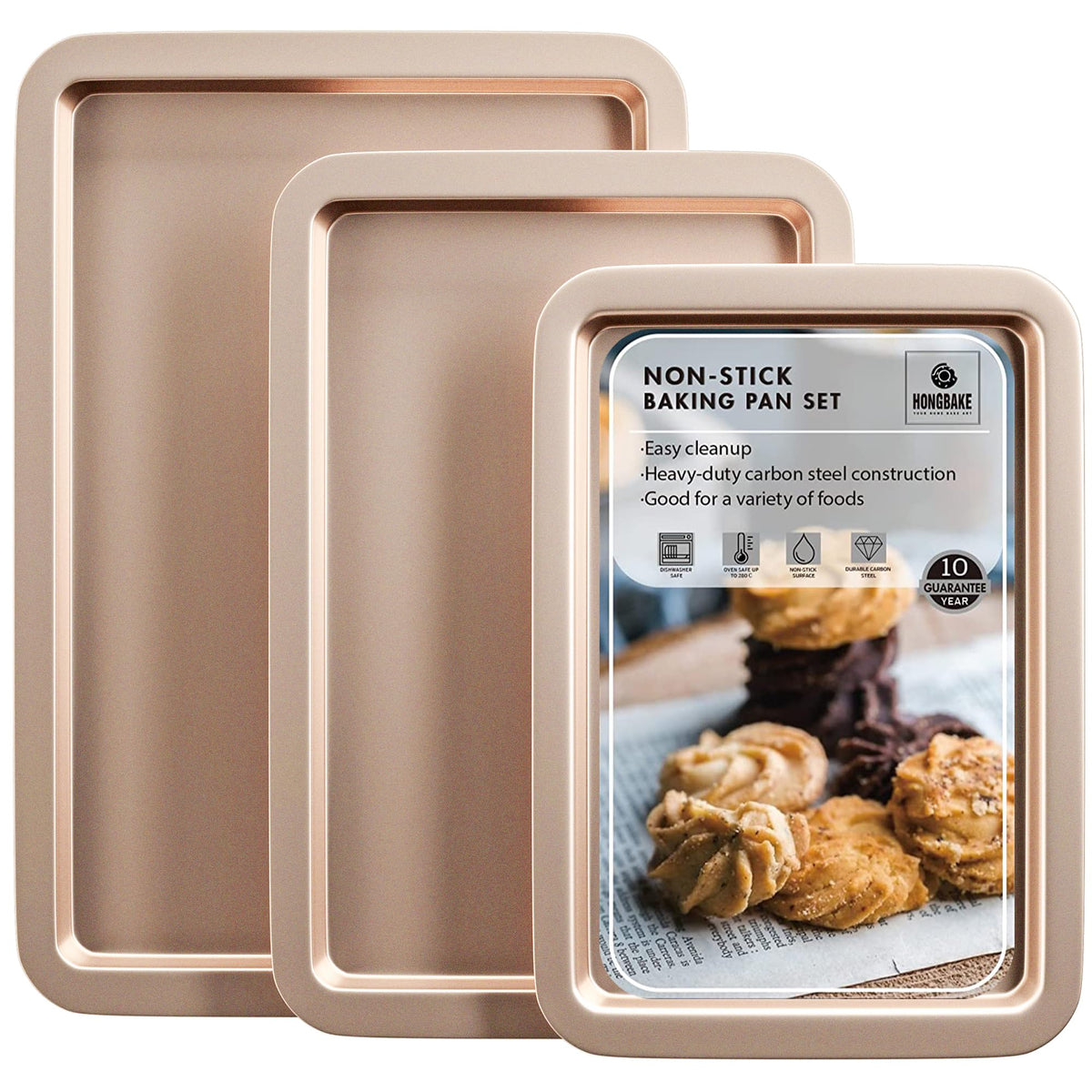 HONGBAKE Ceramic Baking Sheet Pan Set of 3, Easy to Grab, Non-Toxic