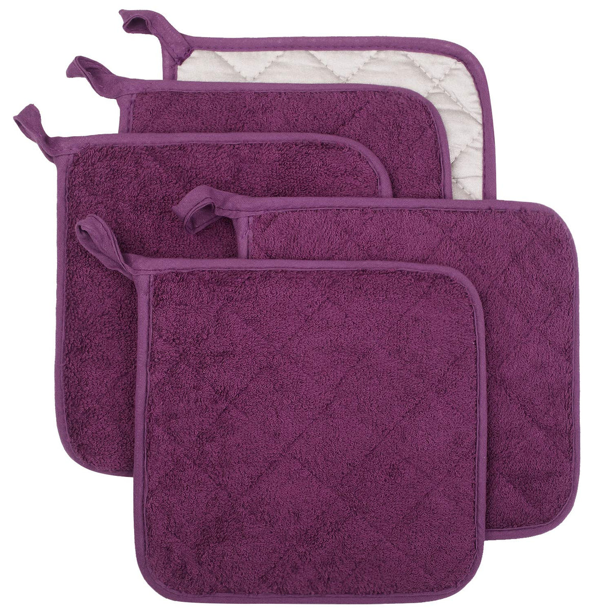 100% Cotton Kitchen Everyday Basic Terry Pot Holder Heat Resistant Coaster Potholder for Cooking and Baking Set of 5 Brown