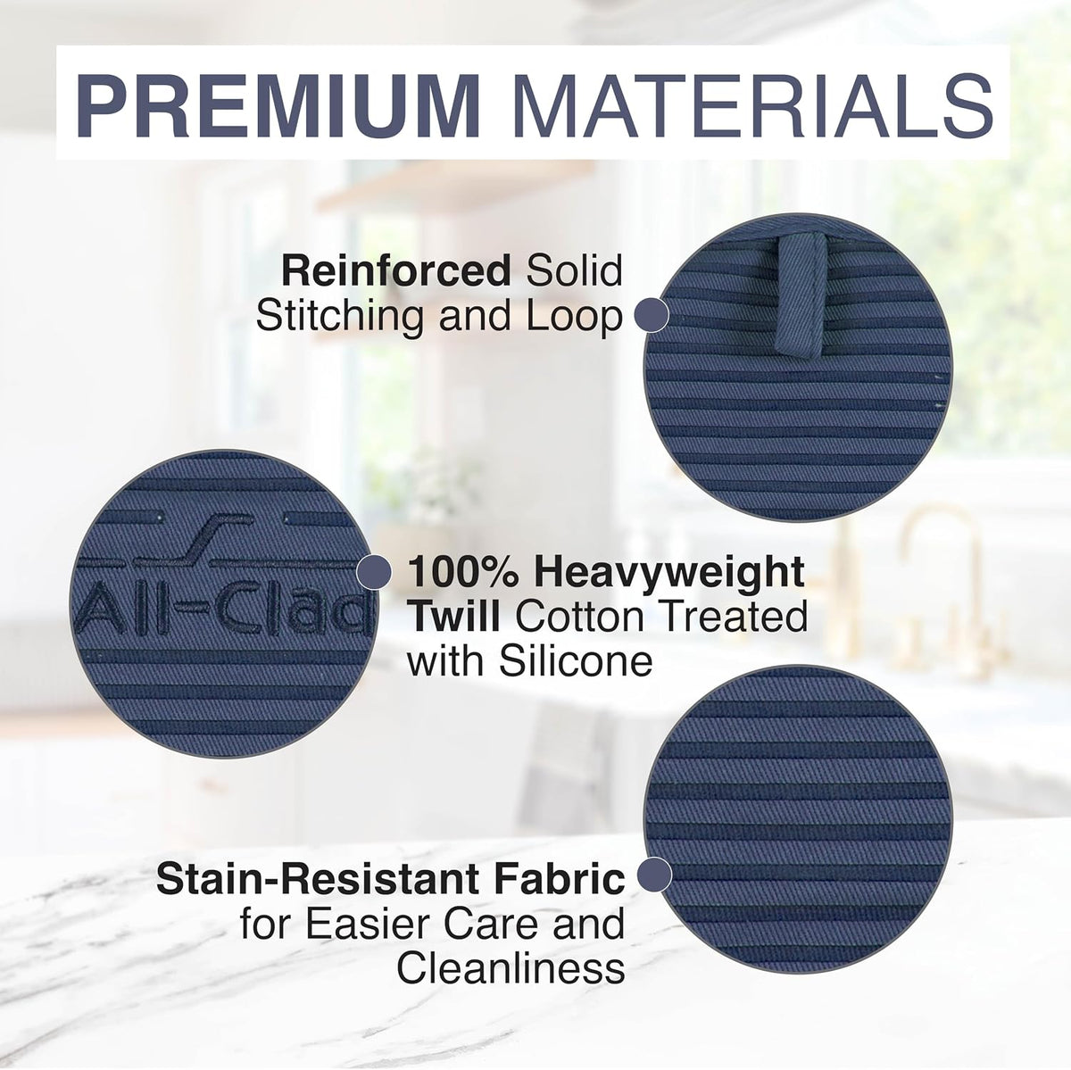 All-Clad Premium Pot Holder & Hot Pad: Heat Resistant to 500 Degrees - 100% Cotton, 10"x6.25" Hot Pad for Kitchen and Barbeque, (2-Pack), Indigo