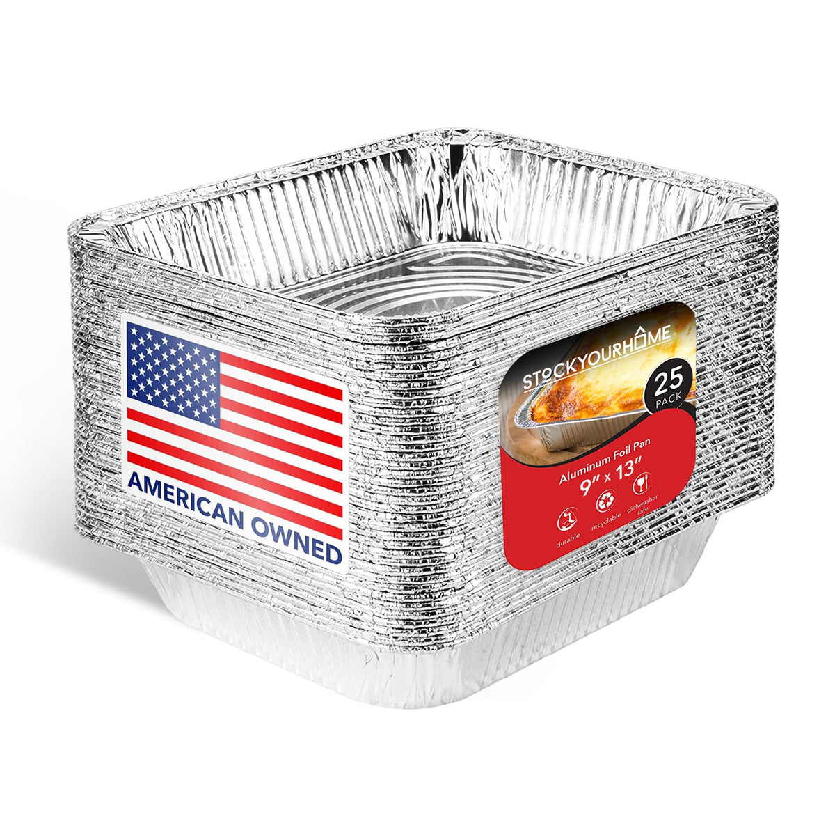 Stock Your Home Aluminum Pans 9x13 Disposable Foil Pans (30 Pack) - Half Size Steam Table Deep Trays - Tin Foil Pans Great for Cooking, Heating, Storing, Prepping Food