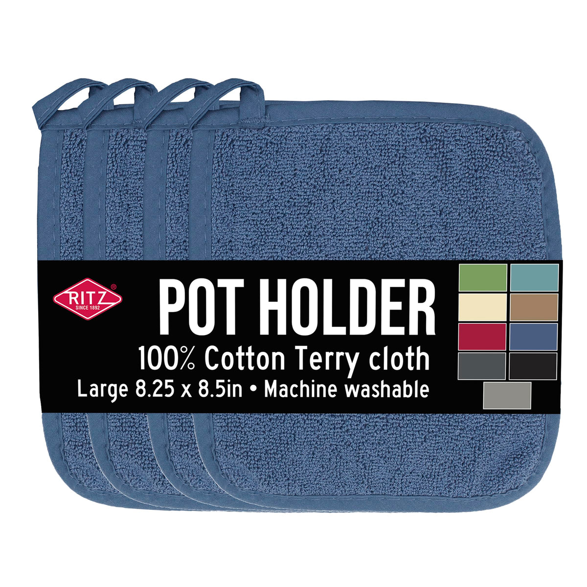 RITZ Terry Potholder & Hot Pad: Unparalleled Heat Resistant, Durable 100% Cotton – Ergonomically Designed for Optimal Grip – Easy-Care Machine Washable – 2-Pack, Graphite