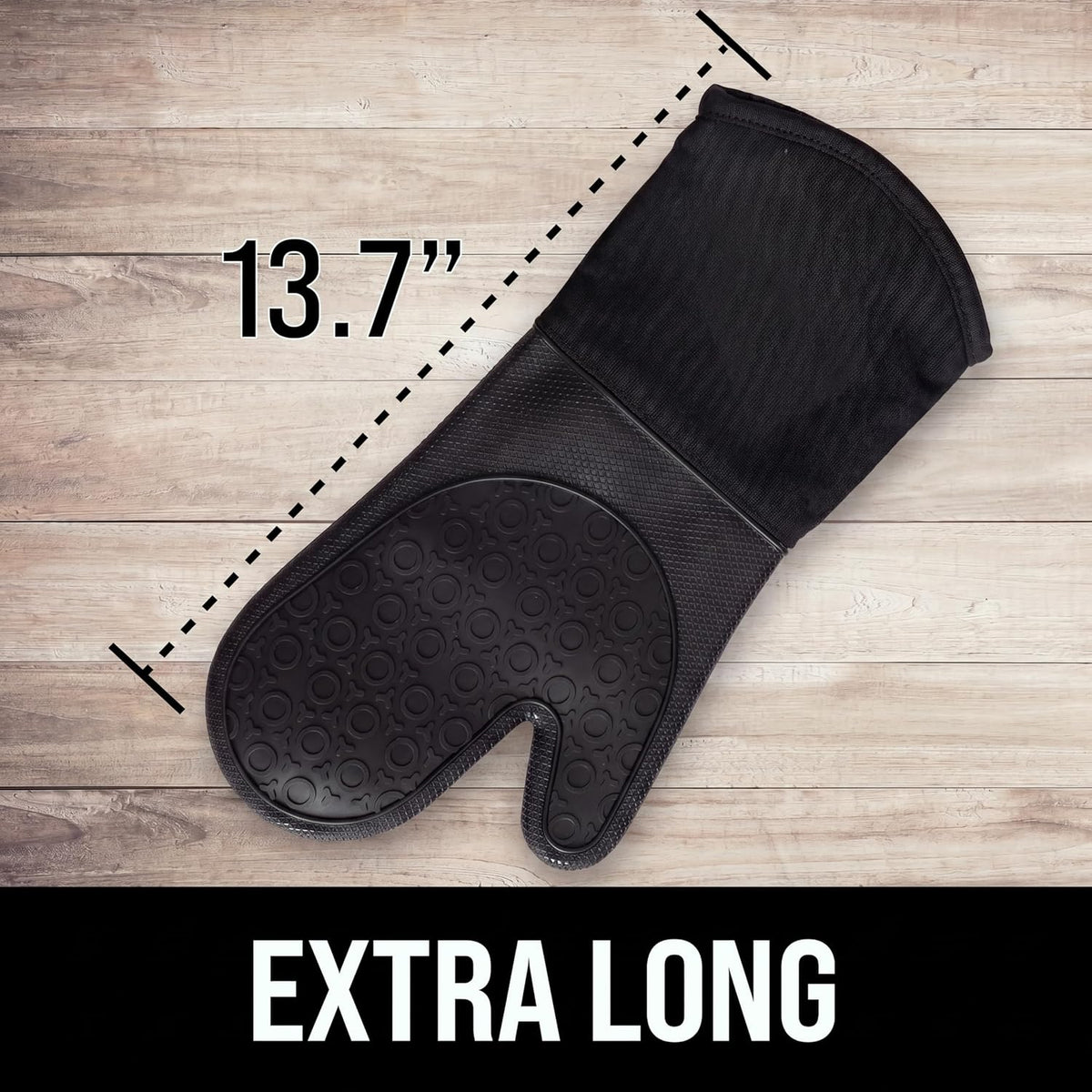 BPA-Free Silicone Oven Mitts Ultra Heat Resistant up to 500°F - Oven Mitts with Thick Cotton Liner - Long Slip Resistant Pot Holders, Flexible Oven Gloves - Black 13.7"