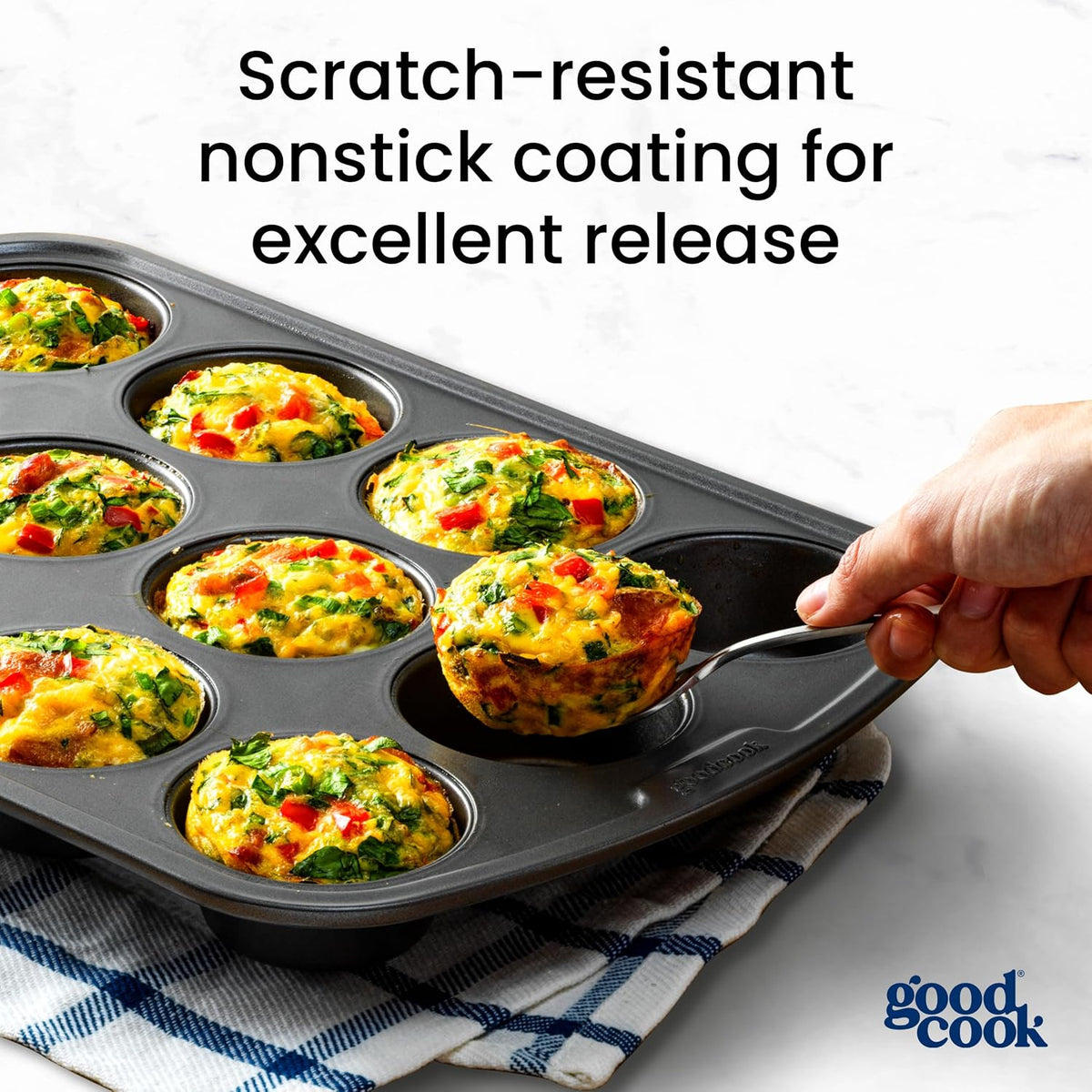 GoodCook Everyday Nonstick Steel Muffin Pan, 12 cup, Gray
