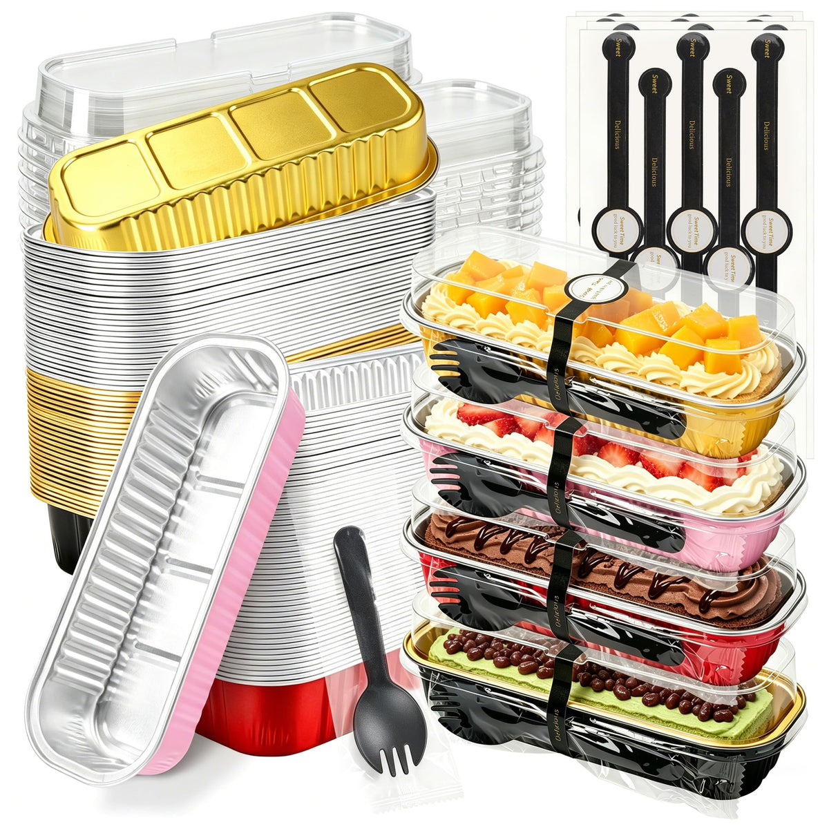 NPLUX Mini Loaf Pans with Lids, 50 Pack Pink 6.8oz for Party Favors