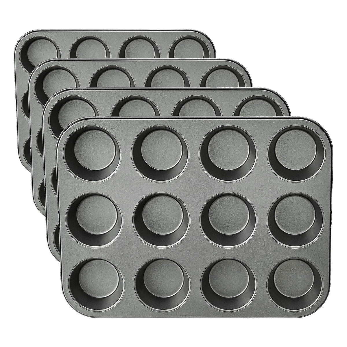 Amazon Basics Nonstick Muffin Pan, Set of 2, Sturdy, Oven Safe, Bakes Evenly, Easy to Clean, 12 Cups, Gray, 13.9x10.55x1.22"