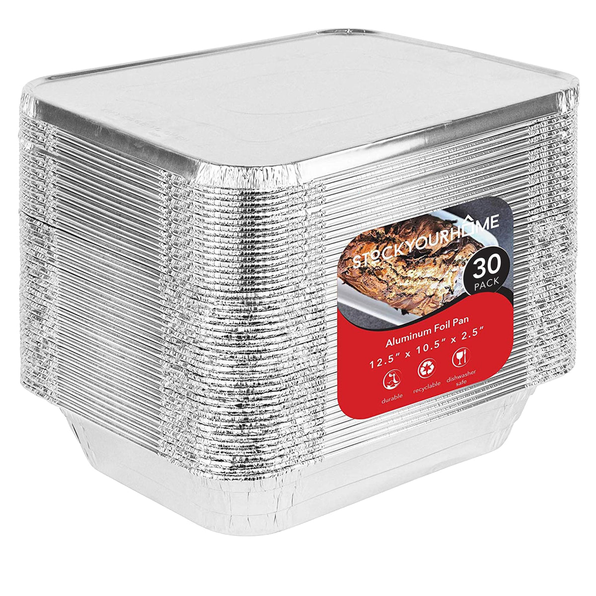Stock Your Home Aluminum Pans 9x13 Disposable Foil Pans (30 Pack) - Half Size Steam Table Deep Trays - Tin Foil Pans Great for Cooking, Heating, Storing, Prepping Food