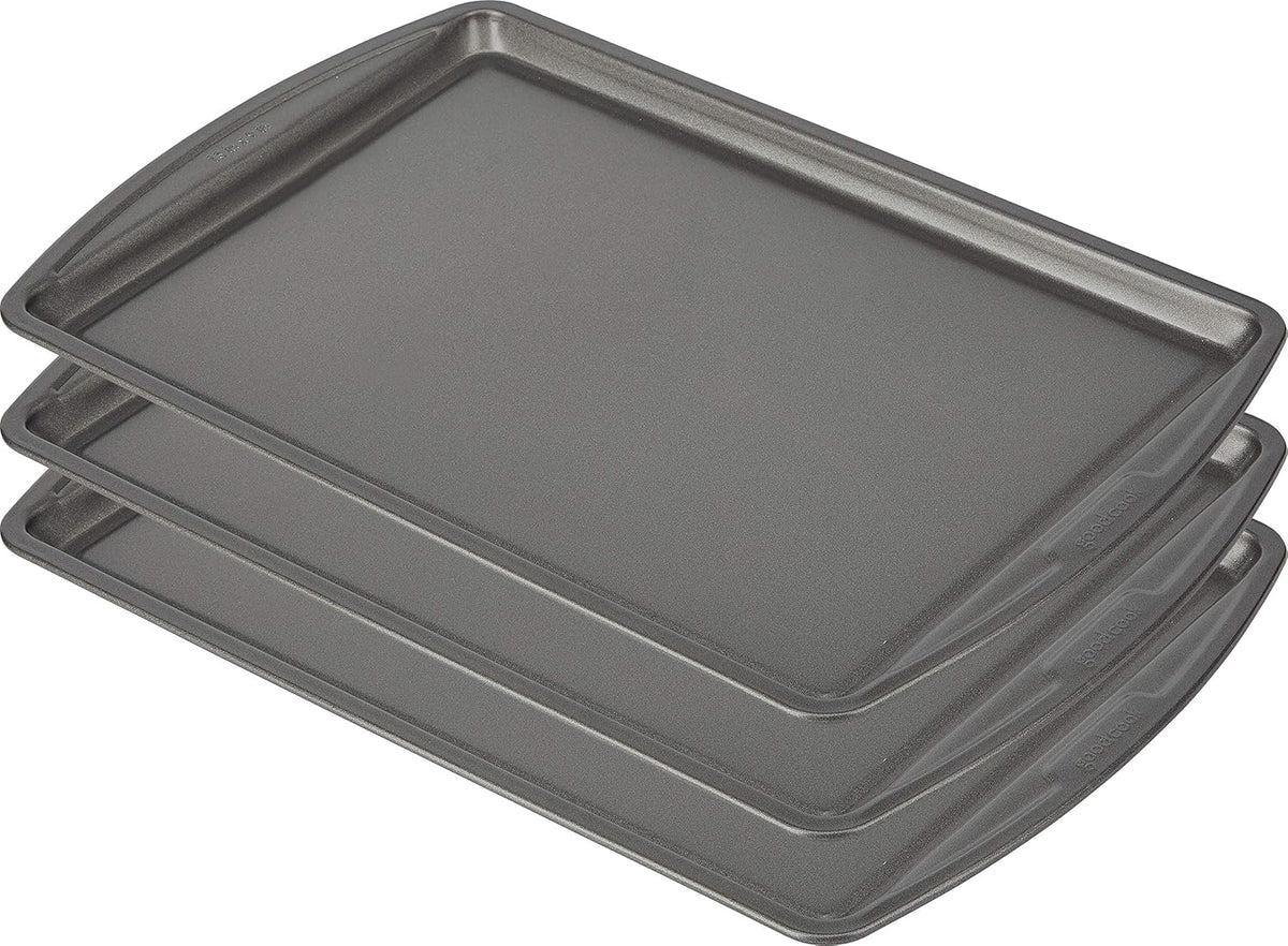 GoodCook Everyday Baking Sheet Set Nonstick Carbon Steel Standard-Sized Cookie Sheets for Even Baking, Bakeware Set Includes 3 Pans with Scratch-Resistant Finish, 13x9-Inch, Gray
