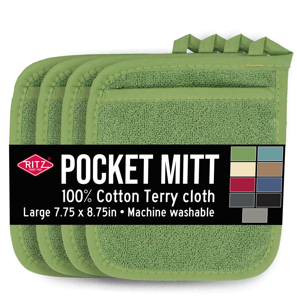 RITZ Terry Pocket Mitt & Hot Pad: Unparalleled Heat Resistant, Durable 100% Cotton – Ergonomically Designed for Optimal Grip – Easy-Care Machine Washable – 2-Pack, Paprika