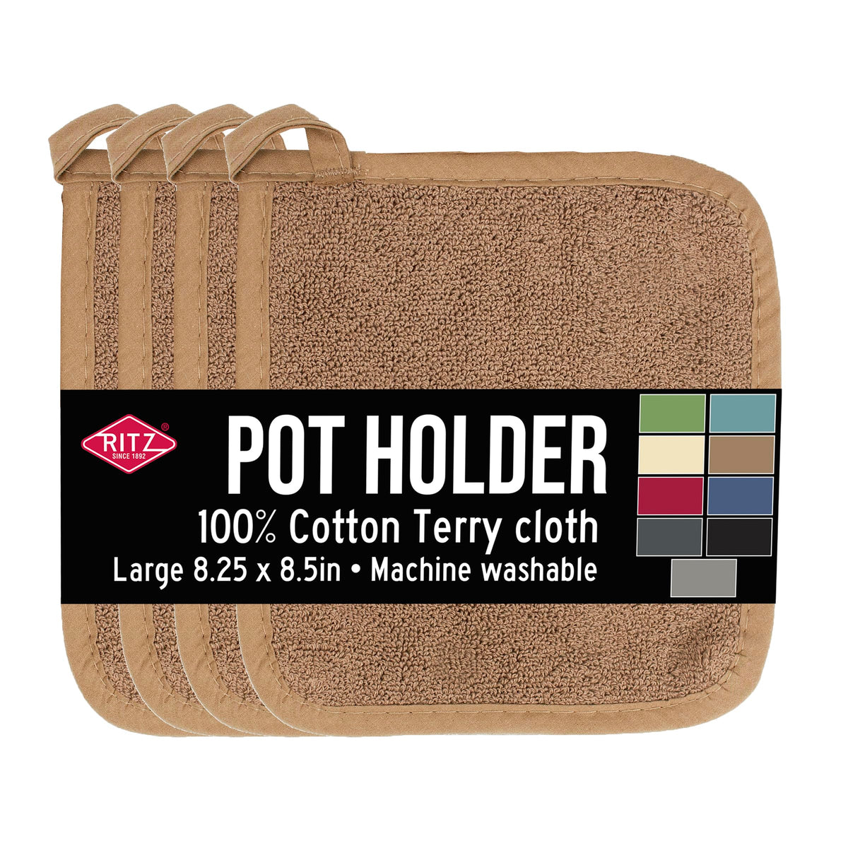 RITZ Terry Potholder & Hot Pad: Unparalleled Heat Resistant, Durable 100% Cotton – Ergonomically Designed for Optimal Grip – Easy-Care Machine Washable – 2-Pack, Graphite
