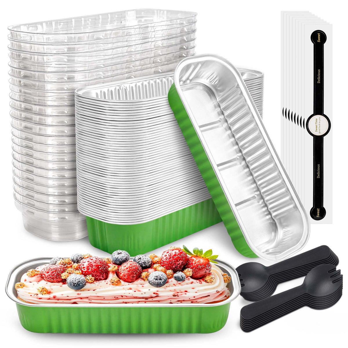 NPLUX Mini Loaf Pans with Lids, 50 Pack Pink 6.8oz for Party Favors