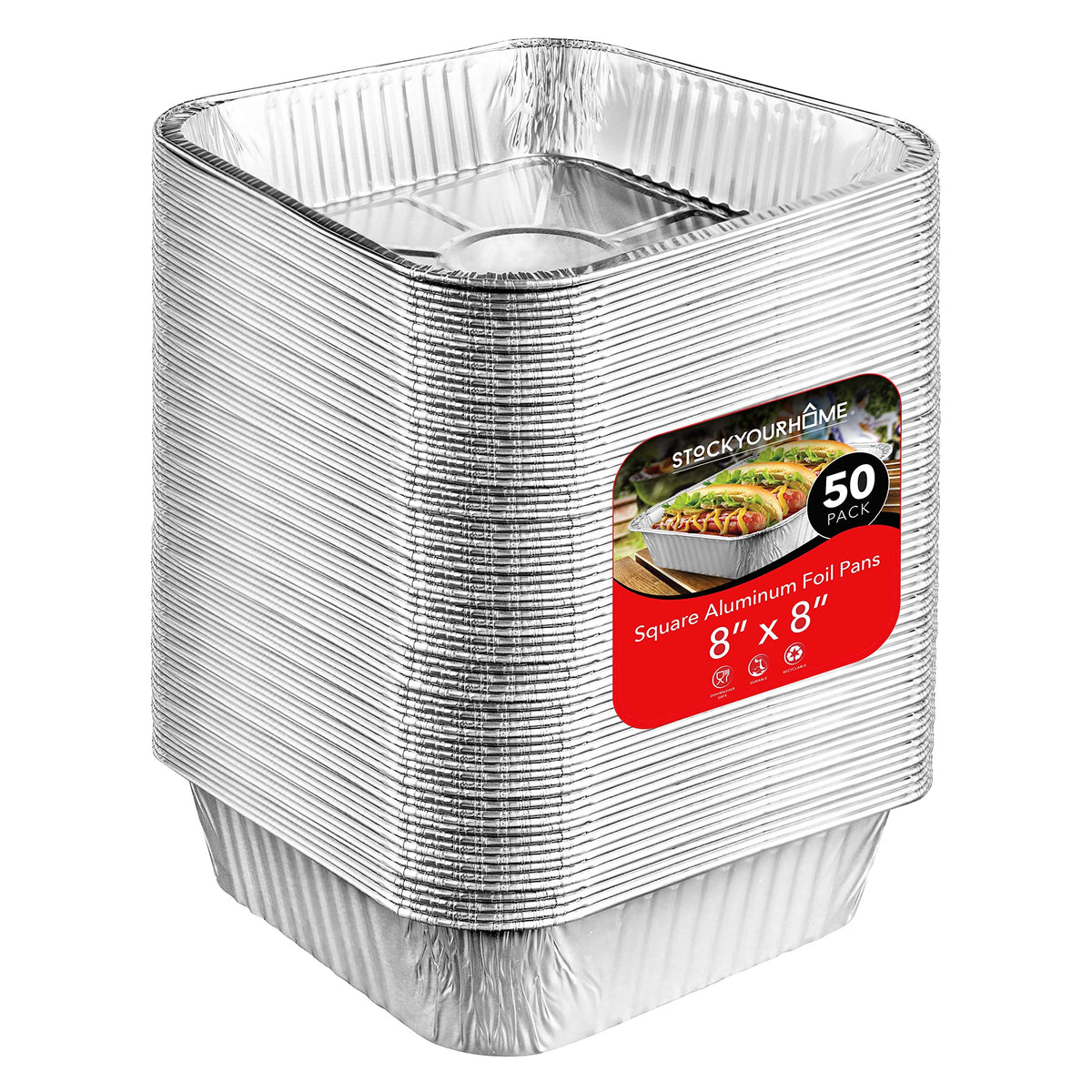 Stock Your Home 8x8 Foil Pans (20 Pack) 8 Inch Square Aluminum Pans - Foil Pans - Disposable Food Containers Great for Baking Cake, Cooking, Heating, Storing, Prepping Food