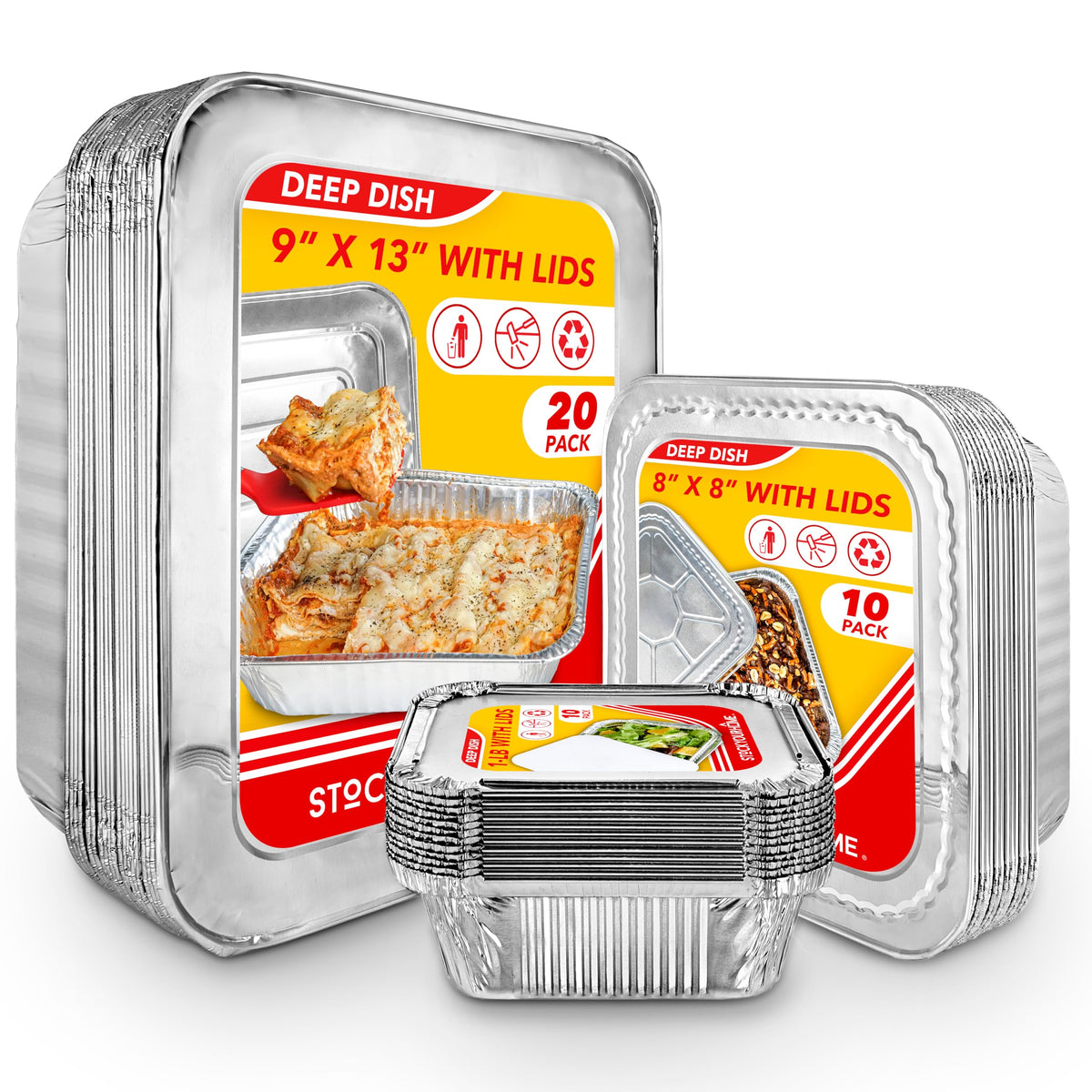 Stock Your Home Aluminum Pans 9x13 Disposable Foil Pans (30 Pack) - Half Size Steam Table Deep Trays - Tin Foil Pans Great for Cooking, Heating, Storing, Prepping Food