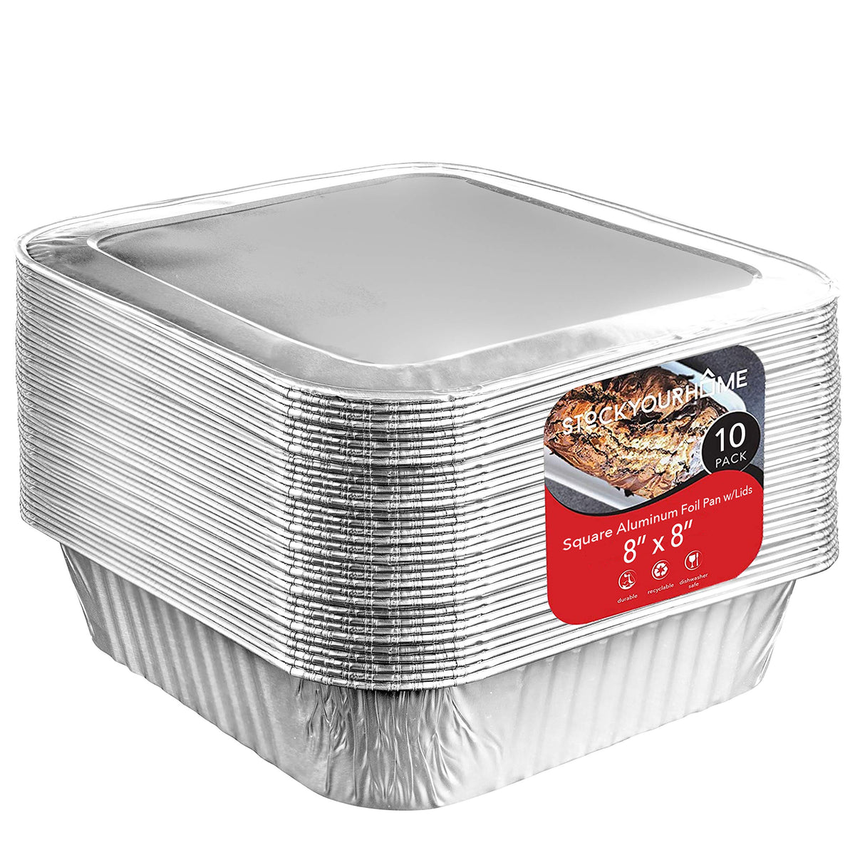 Stock Your Home 8x8 Foil Pans (20 Pack) 8 Inch Square Aluminum Pans - Foil Pans - Disposable Food Containers Great for Baking Cake, Cooking, Heating, Storing, Prepping Food