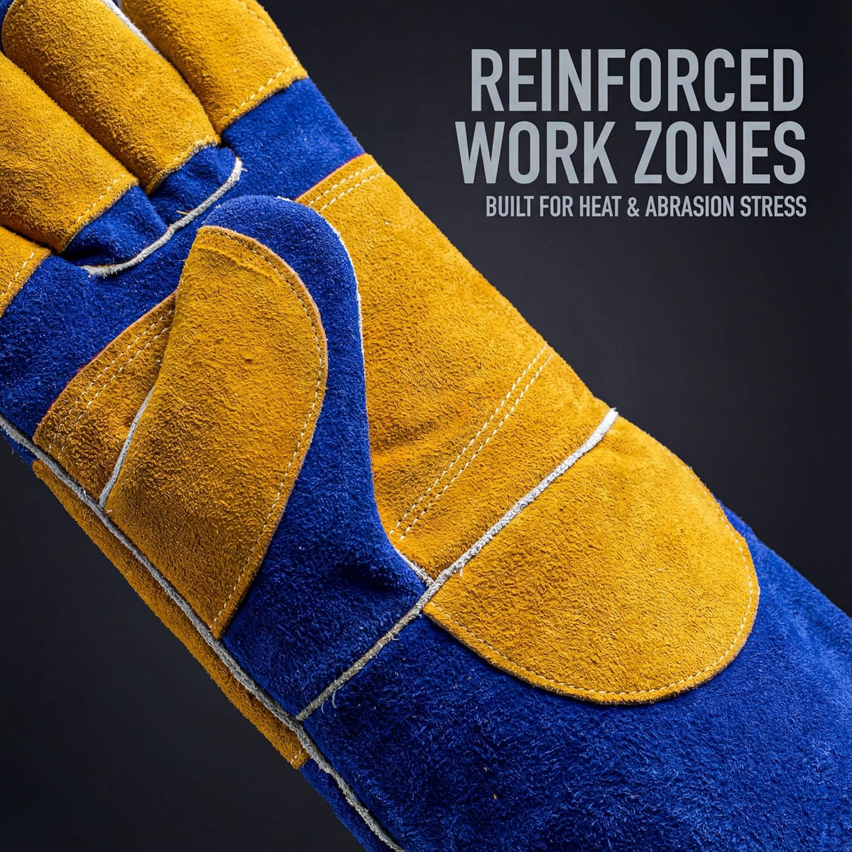 RAPICCA Welding Gloves for Men, 932°F Fireproof Leather, 16 in Blue