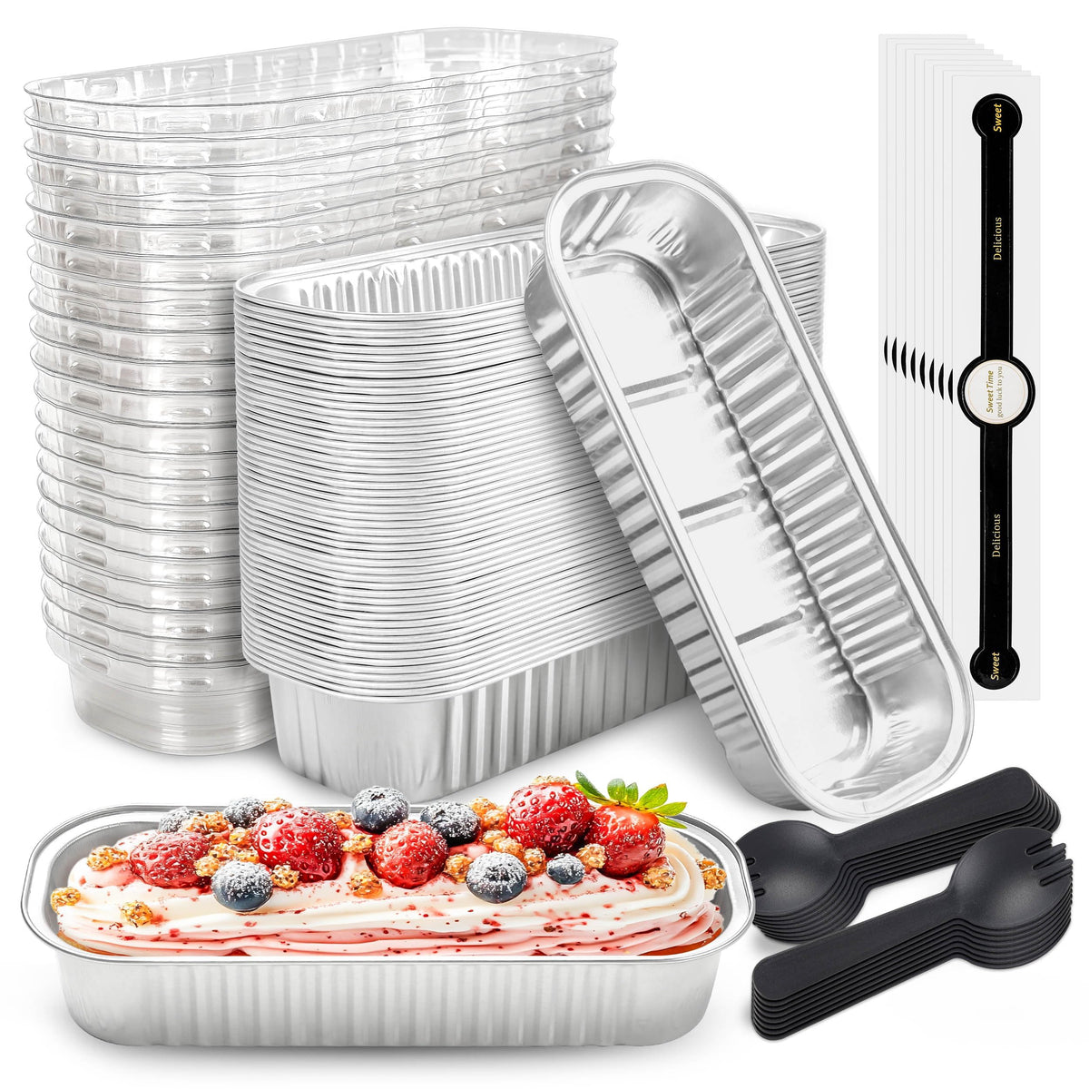 NPLUX Mini Loaf Pans with Lids, 50 Pack Pink 6.8oz for Party Favors