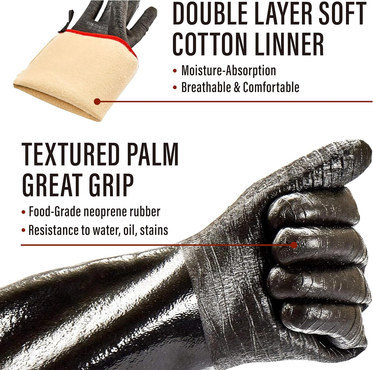 RAPICCA BBQ Grill Gloves, 932°F Heat Resistant Neoprene, 14 in XL