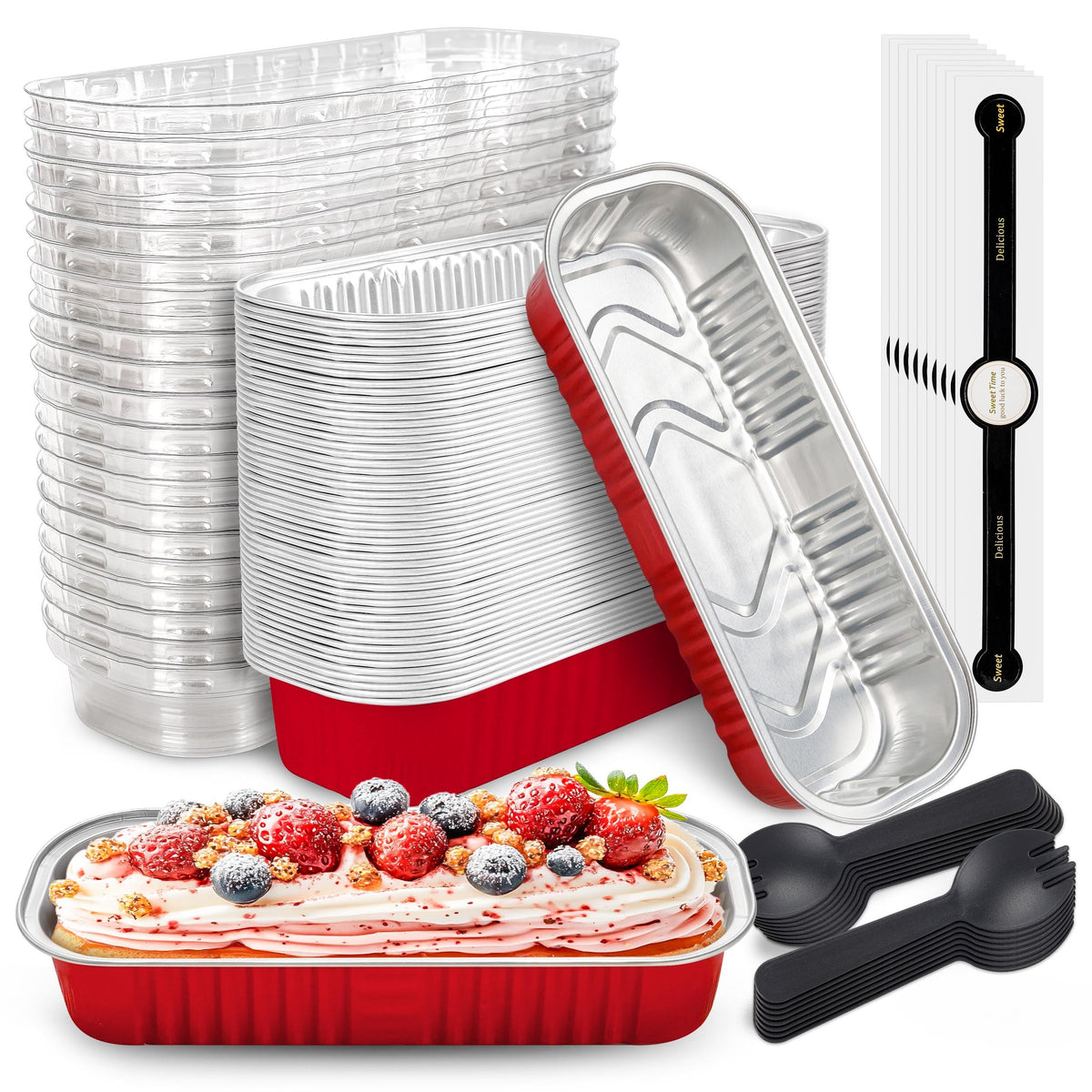 NPLUX Mini Loaf Pans with Lids, 50 Pack Pink 6.8oz for Party Favors