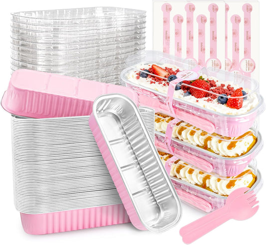 NPLUX Mini Loaf Pans with Lids, 50 Pack Pink 6.8oz for Party Favors