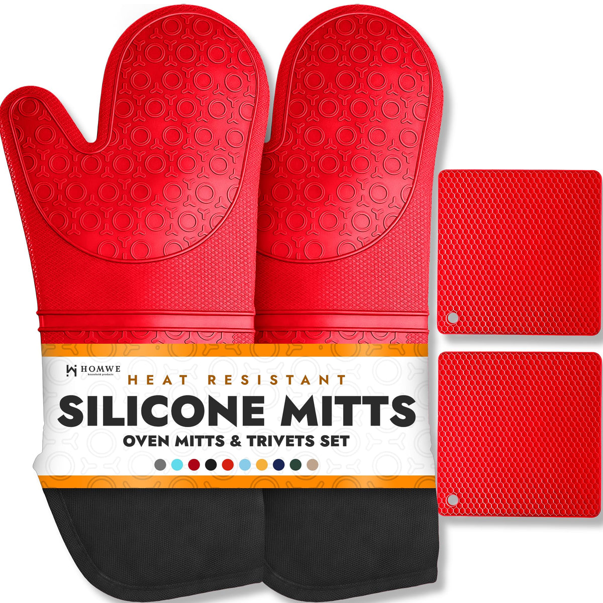 BPA-Free Soft Silicone Oven Mitts - Ultra Heat Resistant Oven Mitts with Thick Cotton Liner - Extra Long Slip Resistant Pot Holders, Flexible Oven Gloves