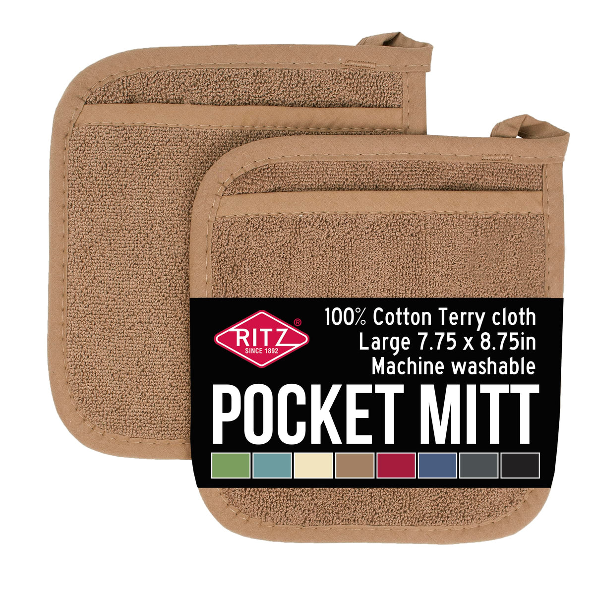 RITZ Terry Pocket Mitt & Hot Pad: Unparalleled Heat Resistant, Durable 100% Cotton – Ergonomically Designed for Optimal Grip – Easy-Care Machine Washable – 2-Pack, Paprika