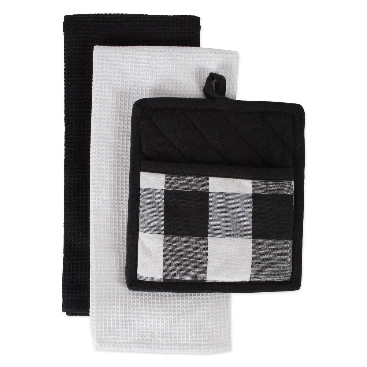 DII Buffalo Check Kitchen Collection, Classic Farmhouse Kitchen Set, Oven Mitt, Black & White, 2 Piece