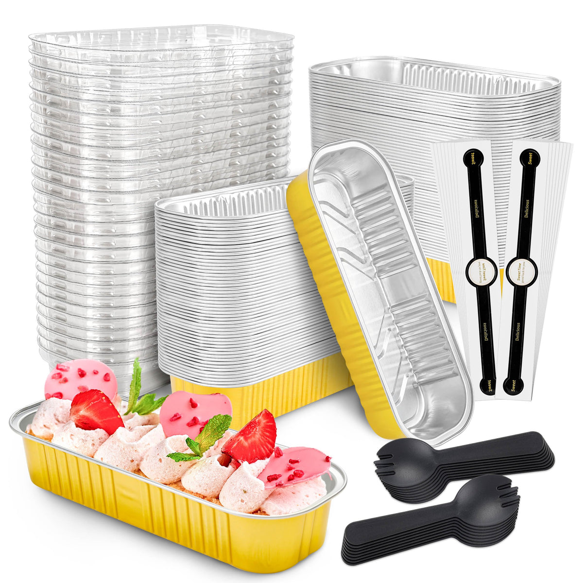NPLUX Mini Loaf Pans with Lids, 50 Pack Pink 6.8oz for Party Favors