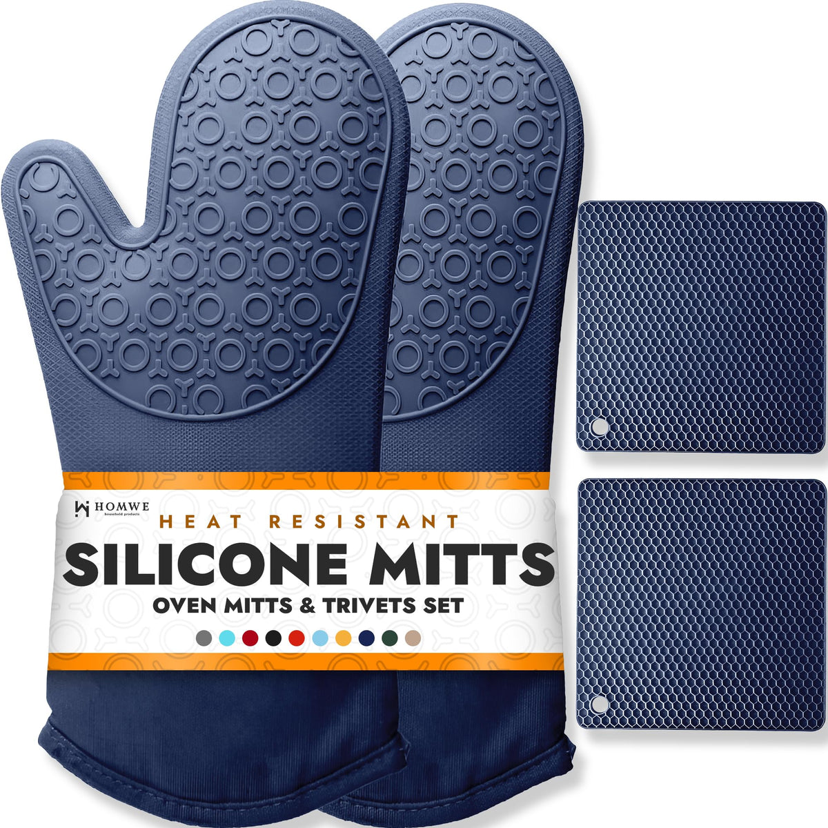 BPA-Free Soft Silicone Oven Mitts - Ultra Heat Resistant Oven Mitts with Thick Cotton Liner - Extra Long Slip Resistant Pot Holders, Flexible Oven Gloves