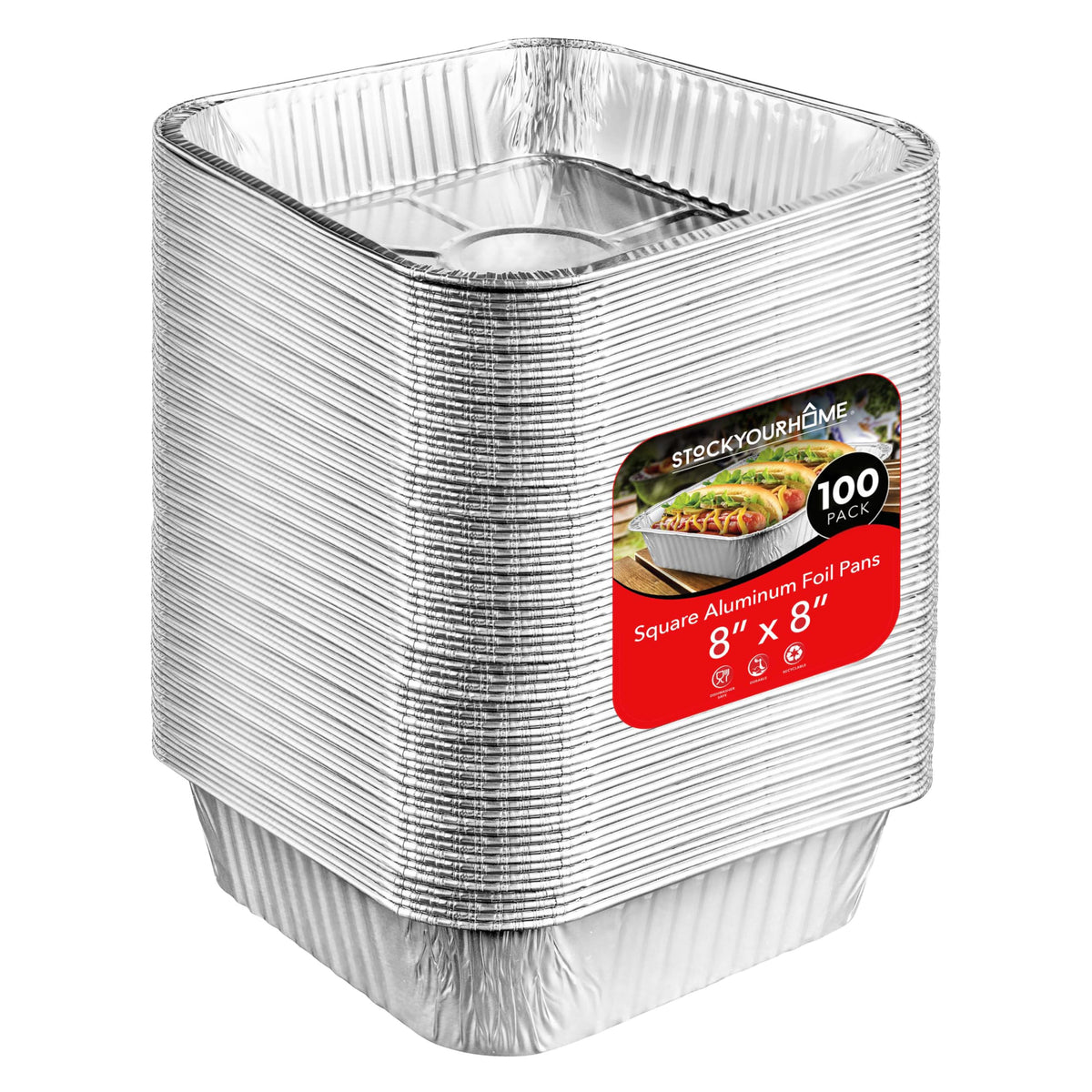 Stock Your Home 8x8 Foil Pans (20 Pack) 8 Inch Square Aluminum Pans - Foil Pans - Disposable Food Containers Great for Baking Cake, Cooking, Heating, Storing, Prepping Food