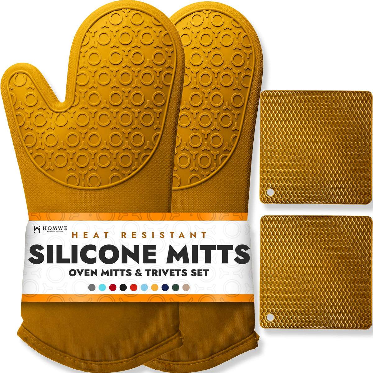 BPA-Free Soft Silicone Oven Mitts - Ultra Heat Resistant Oven Mitts with Thick Cotton Liner - Extra Long Slip Resistant Pot Holders, Flexible Oven Gloves