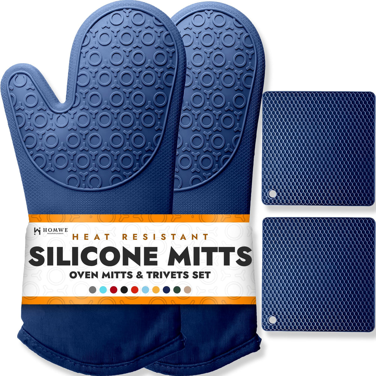 BPA-Free Soft Silicone Oven Mitts - Ultra Heat Resistant Oven Mitts with Thick Cotton Liner - Extra Long Slip Resistant Pot Holders, Flexible Oven Gloves