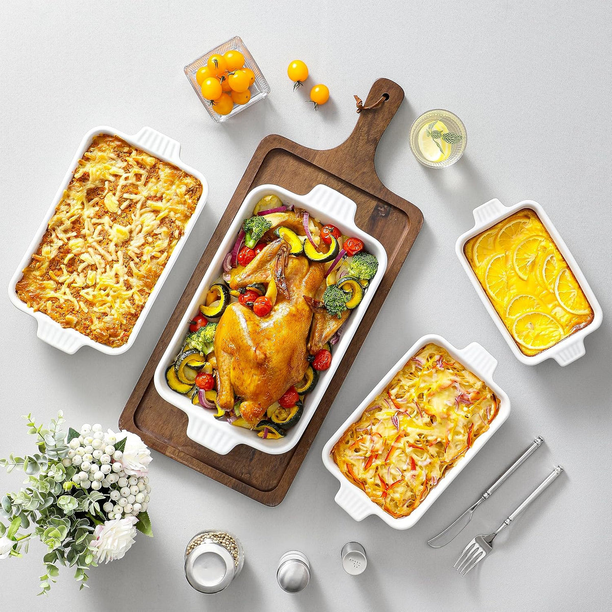 MALACASA Casserole Dishes for Oven, Ceramic Baking Dishes Set of 4, White